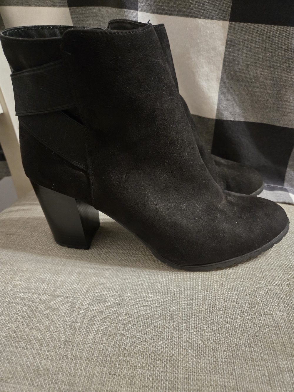 a new day Black Suede Block Heel Ankle Boots
